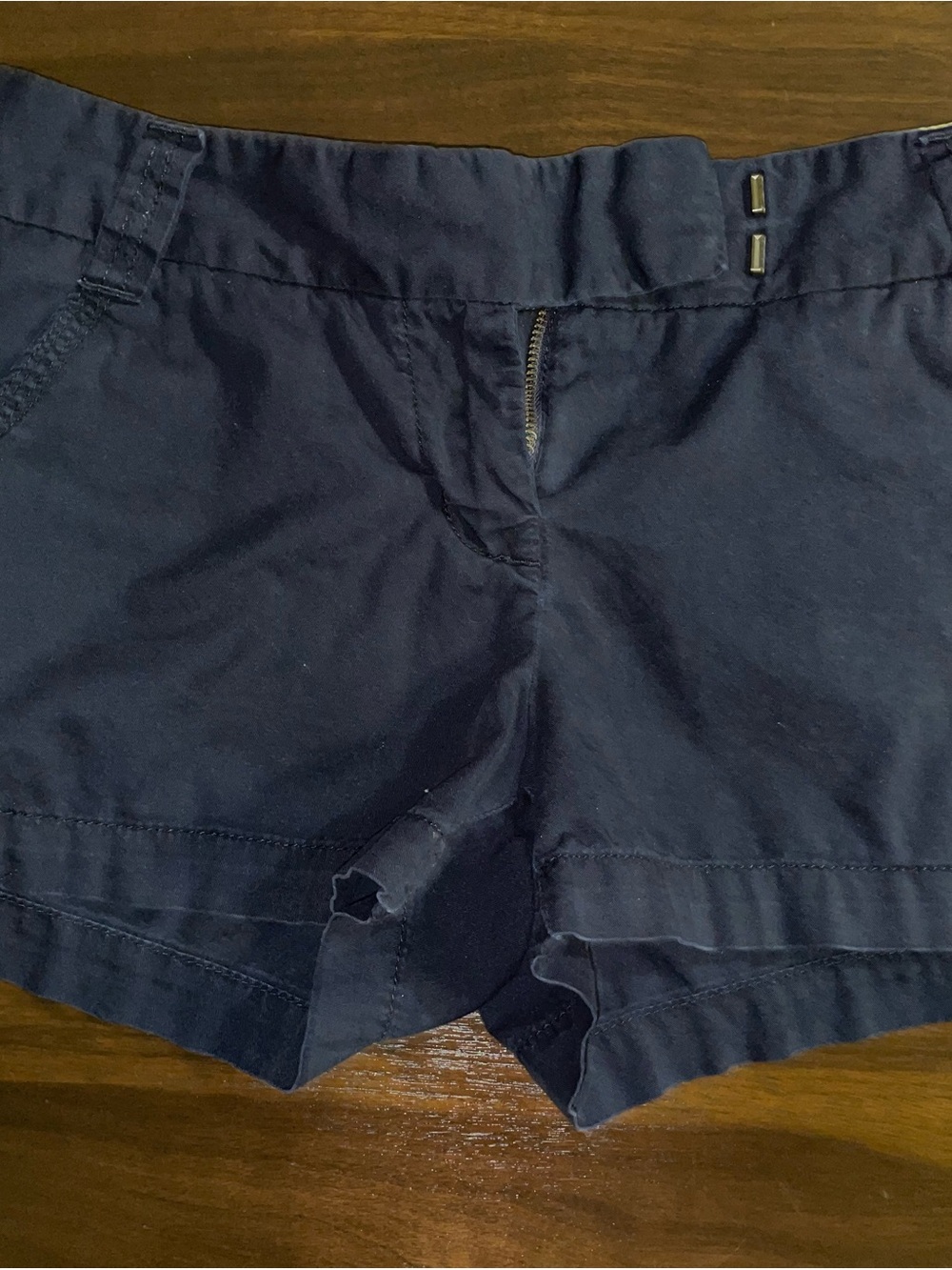 J. Crew Navy Women's Bike Shorts with Yellow Polka Dot Lining - Picture 3 of 6